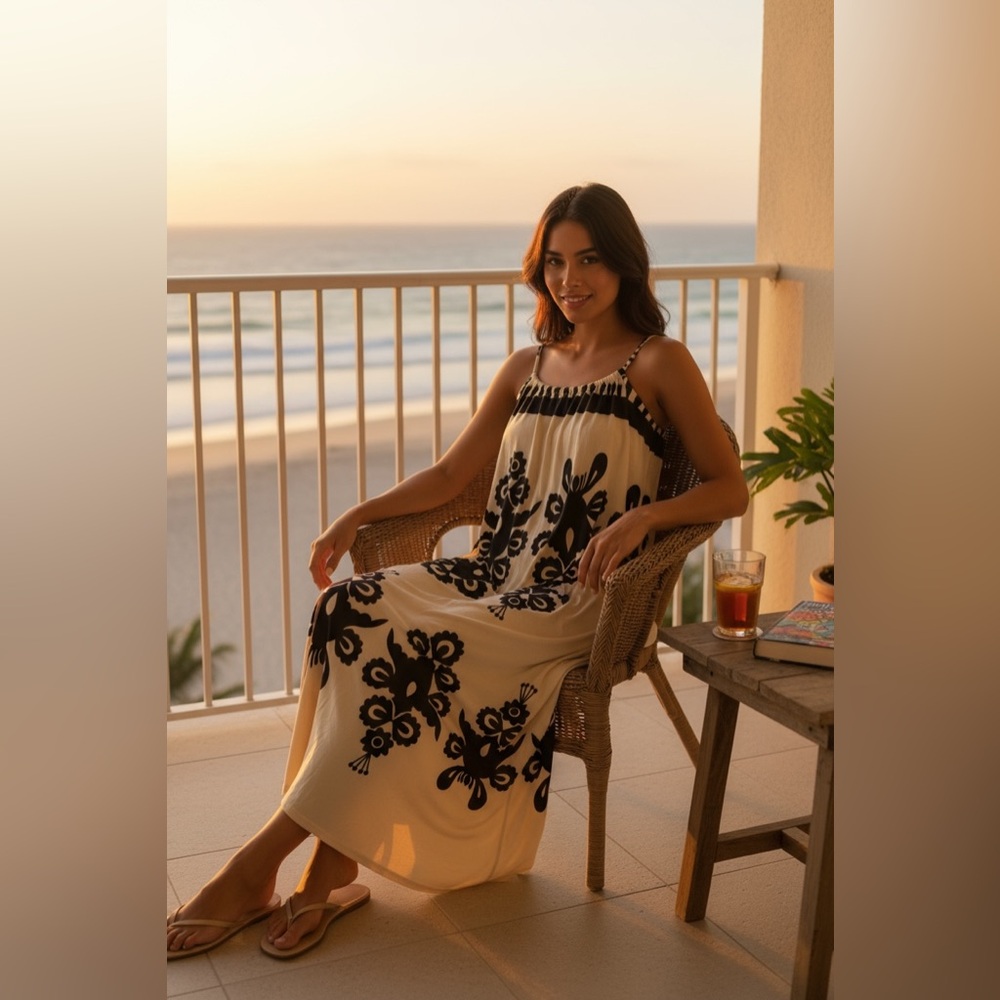 Elegant Black and Cream Maxi Dress